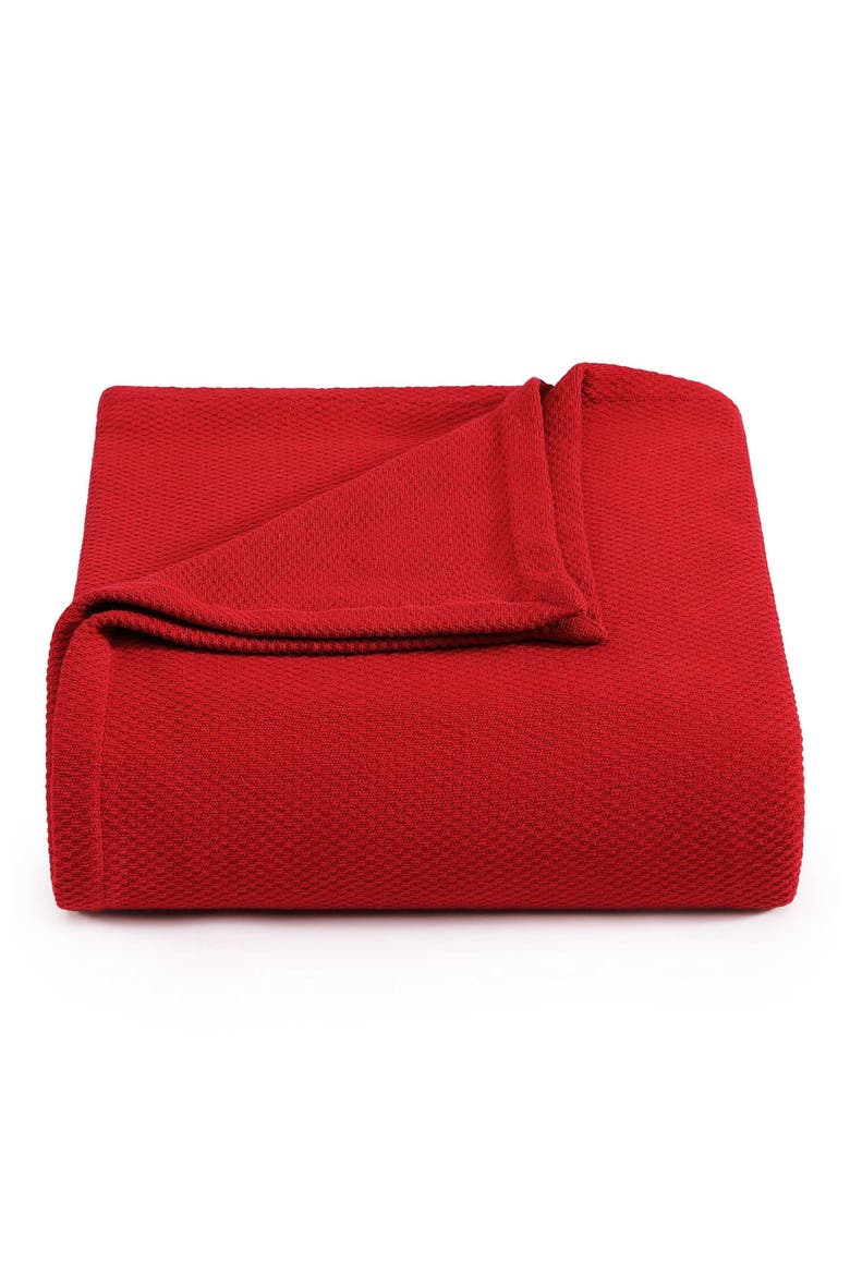SOLID COTTON PIQUE BLANKET, Main, color, RED