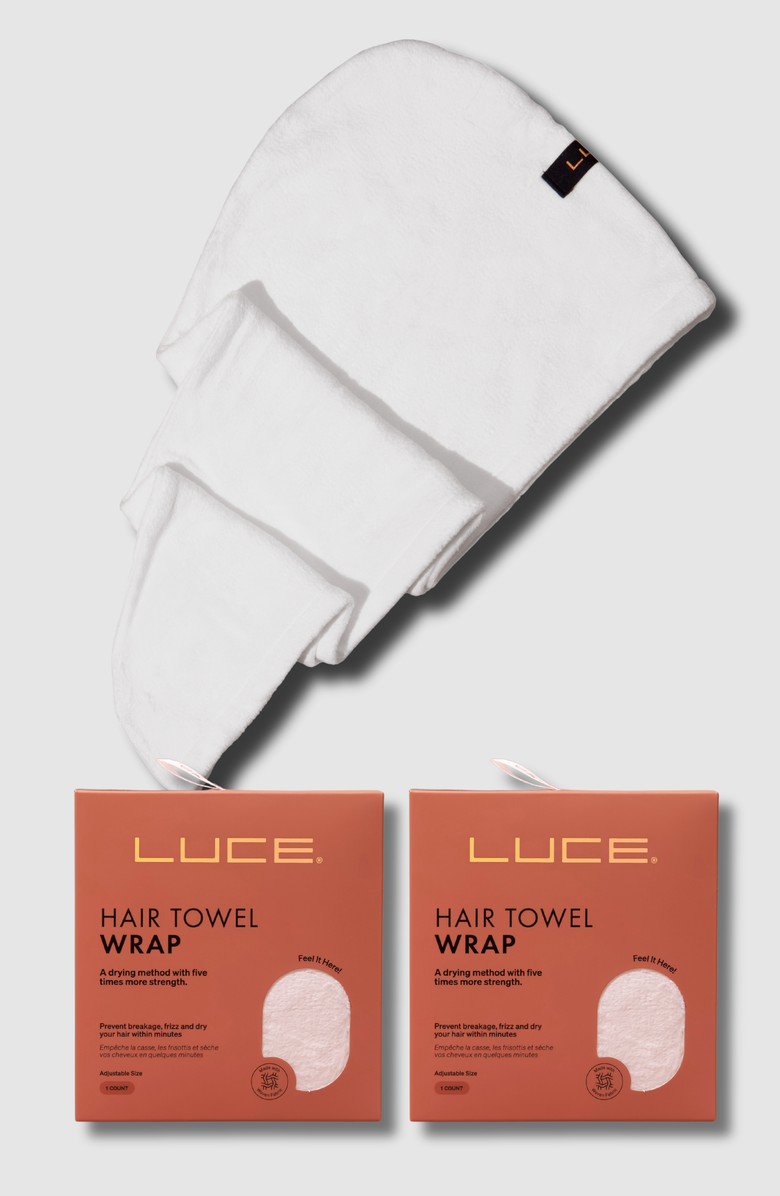 LUCE BEAUTY Adjustable Hair Towel Wrap - Eco-Friendly and Ultra-Absorbent, Main, color, White