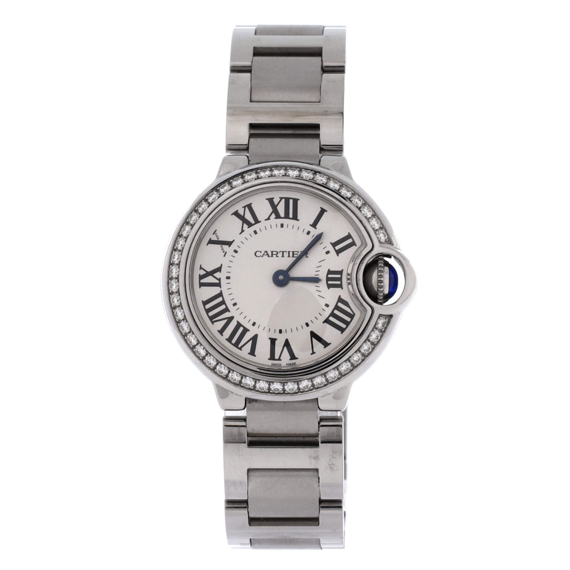 Ballon Bleu de Cartier Quartz Watch Stainless Steel with Diamond Bezel 28, Main, color, Metallic Silver