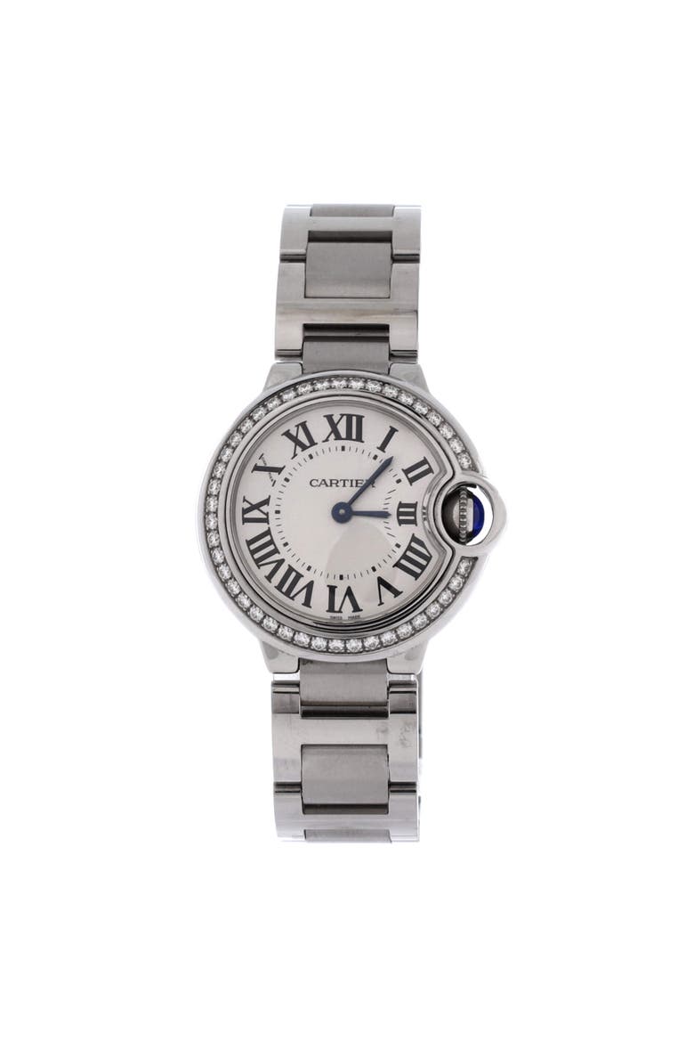 Ballon Bleu de Cartier Quartz Watch Stainless Steel with Diamond Bezel 28, Main, color, Metallic Silver
