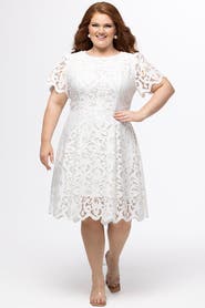 Celebrations by Sydney's Closet Lace Plus Size Party Dress with Cap Sleeve