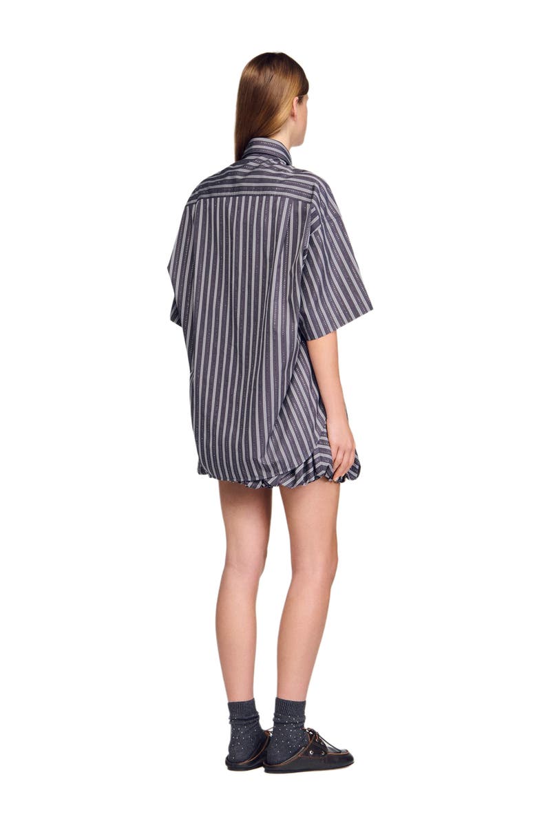SANDRO Oversized striped rhinestone shirt, Alternate, color, Grey