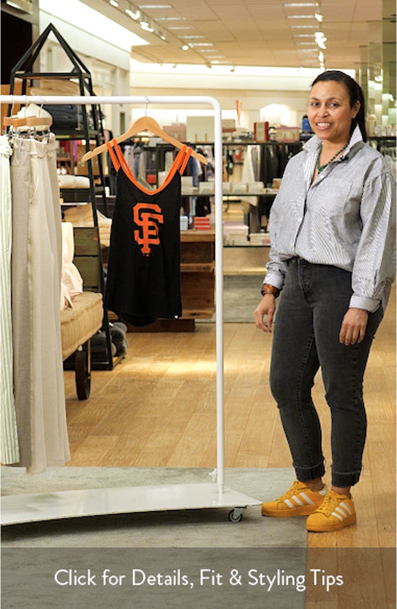 Women's Fanatics Branded Black San Francisco Giants Go For It Strappy V-Neck Tank Top, sales video thumbnail