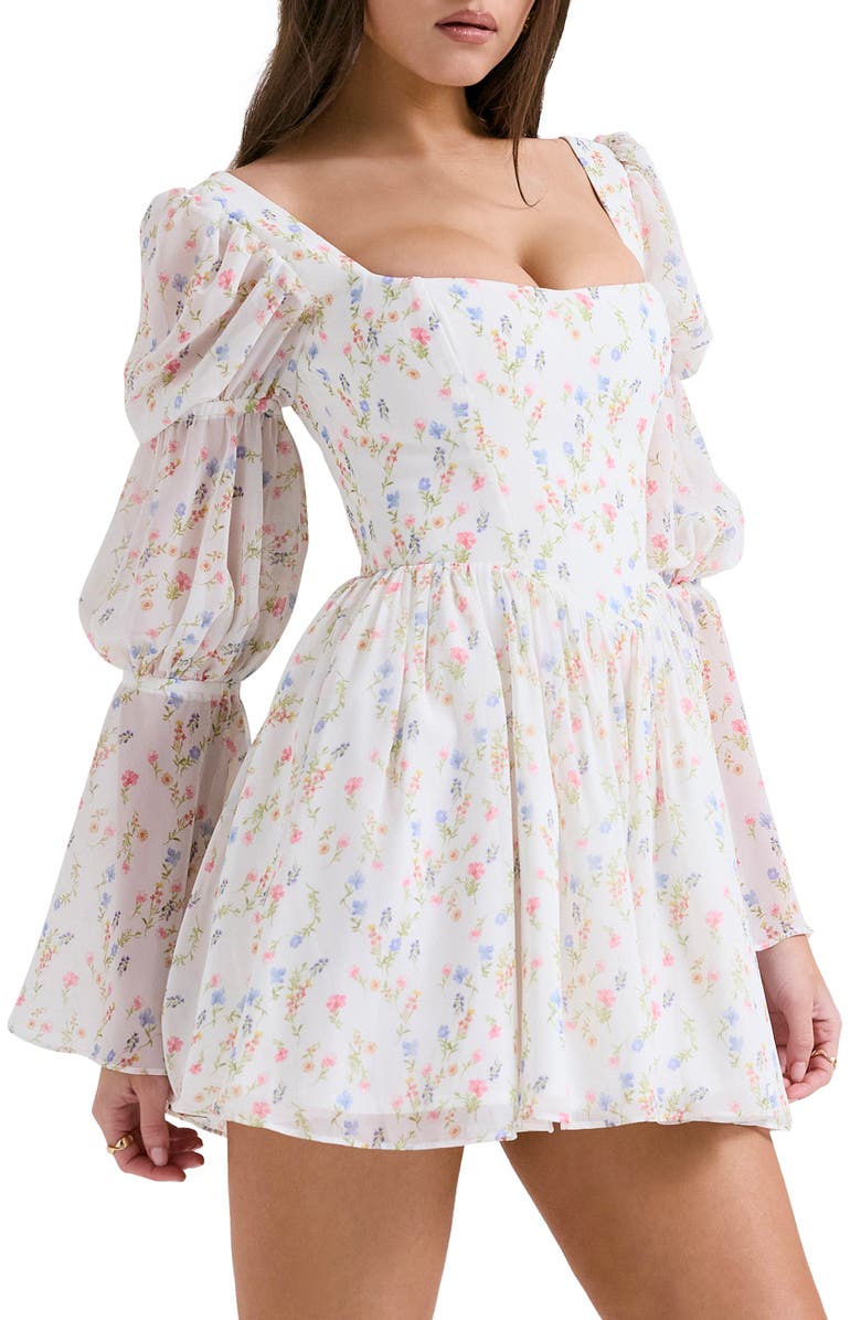 HOUSE OF CB Sancia Floral Print Corset Long Sleeve Minidress, Alternate, color, White/ Pink Floral Print