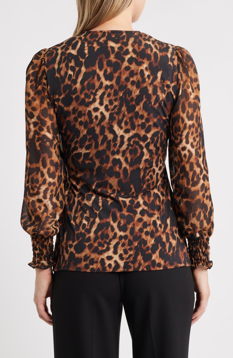 Anne Klein Smocked Cuff Wrap Top, Alternate, color, Anne Black Multi