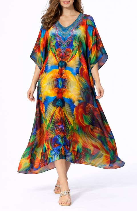 Print V-Neck Maxi Caftan