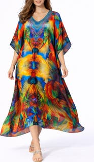 RANEES Print V-Neck Maxi Caftan