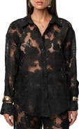 JLUXLABEL Embroidered Floral Cotton Blend Organza Button-Up Shirt