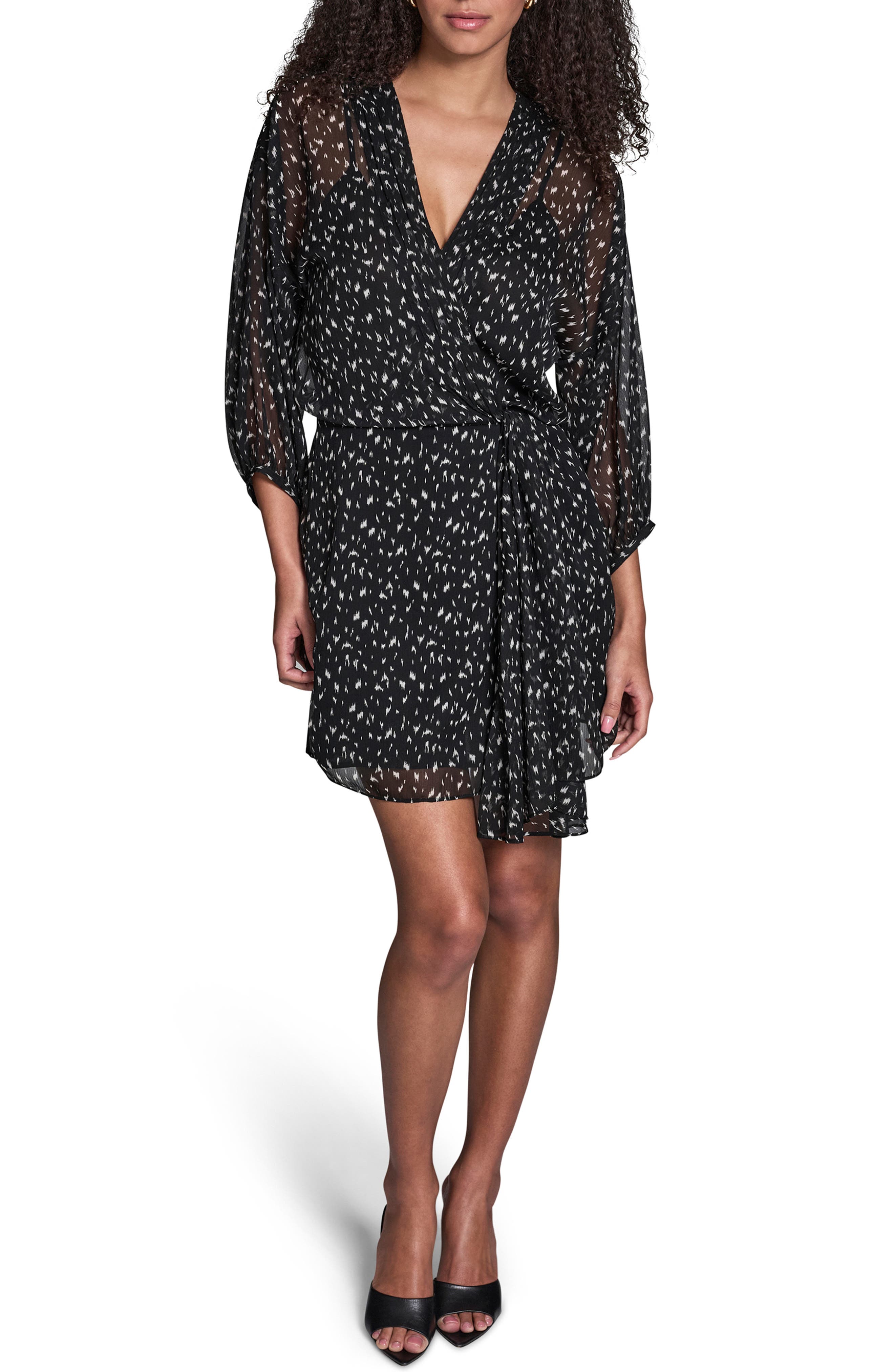 BCBG Print Wrap Front Long Sleeve Dress