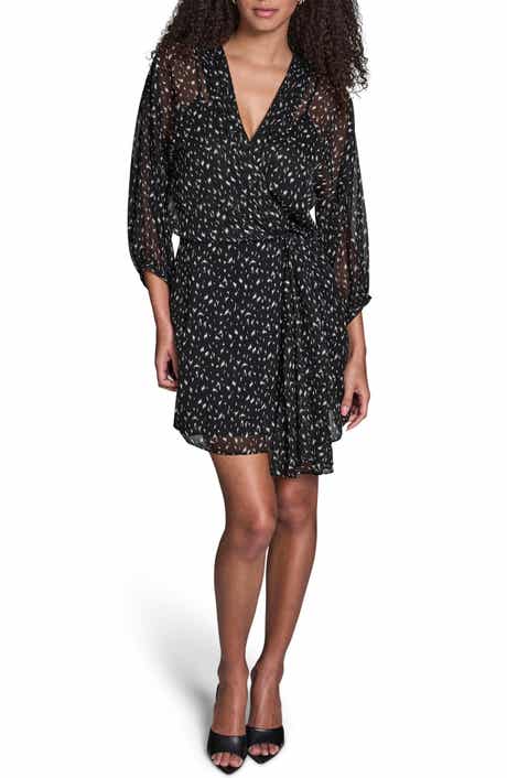 BCBG Print Wrap Front Long Sleeve Dress