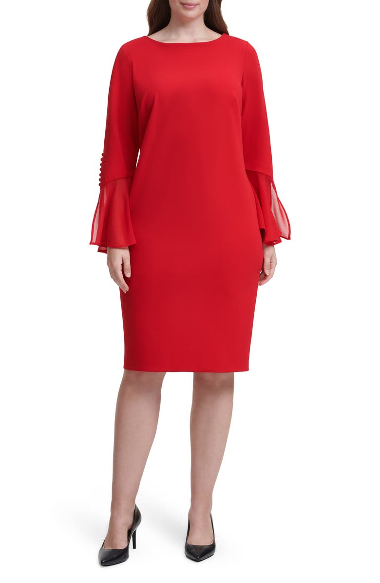 Calvin Klein Long Bell Sleeve Sheath Dress, Main, color,