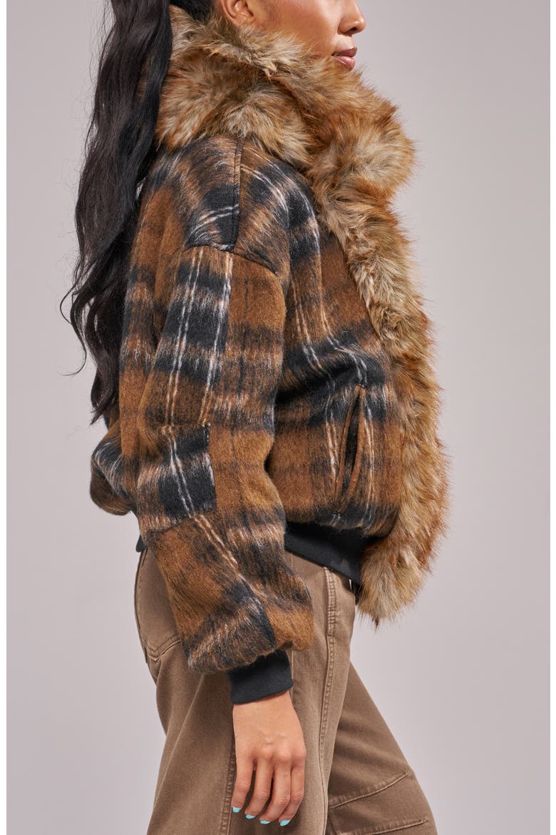 Maddy Faux Fur Trim Bomber Jacket, Alternate, color, BROWN