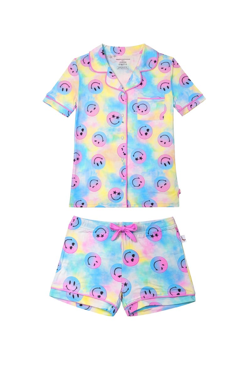 Preppy Goose Smiley Face Short Sleeve Jersey PJ, Main, color, Blue Multi