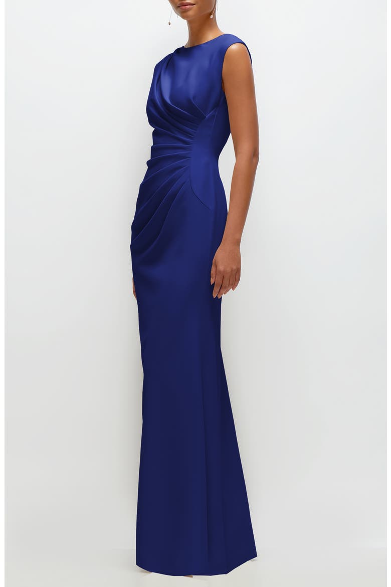 Ruched Cap Sleeve Crepe Trumpet Gown, Alternate, color, COBALT BLUE