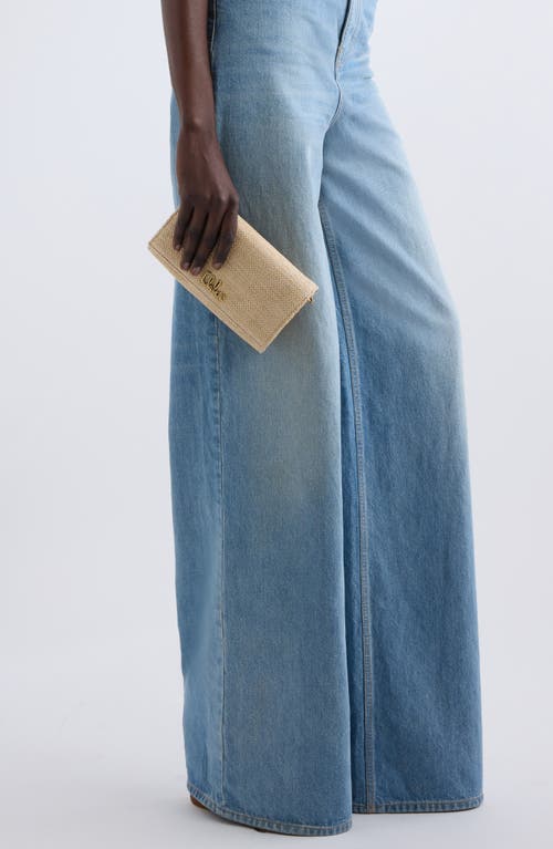 Chloé Iconic Script Raffia Texture Wallet On A Chain In Hot Sand