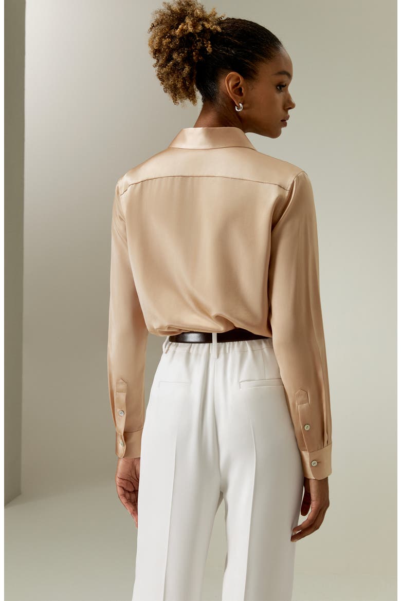 Women's Spread Collar Silk Shirt, Alternate, color, Light Camel