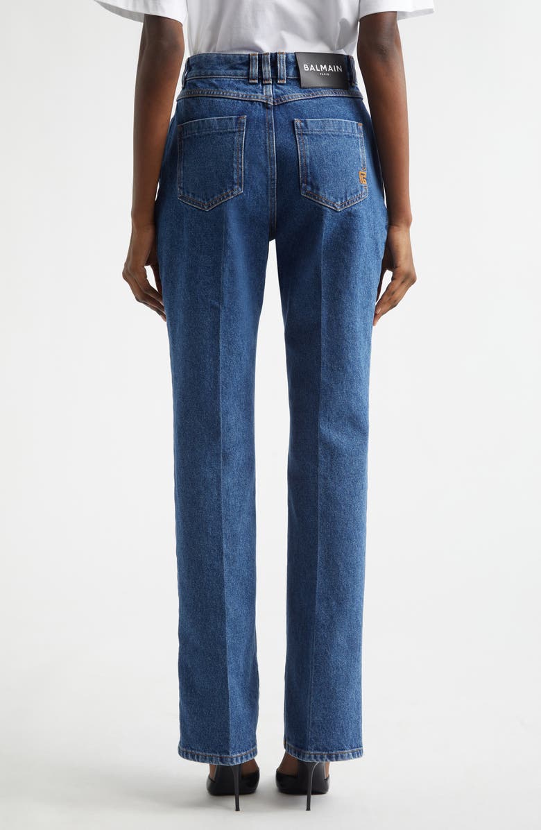 Balmain High Waist Straight Leg Jeans, Alternate, color, 6Ex Bleu Jean Dark
