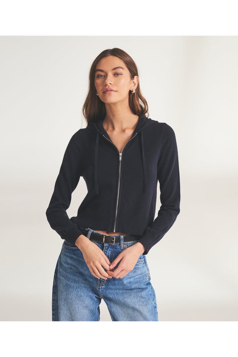 Signature Cashmere Cropped Hoodie, Main, color, Navy