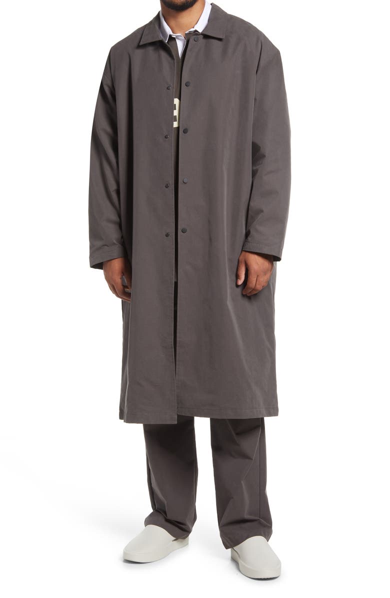 Fear of God Essentials Snap Front Longline Coat, Main, color, 