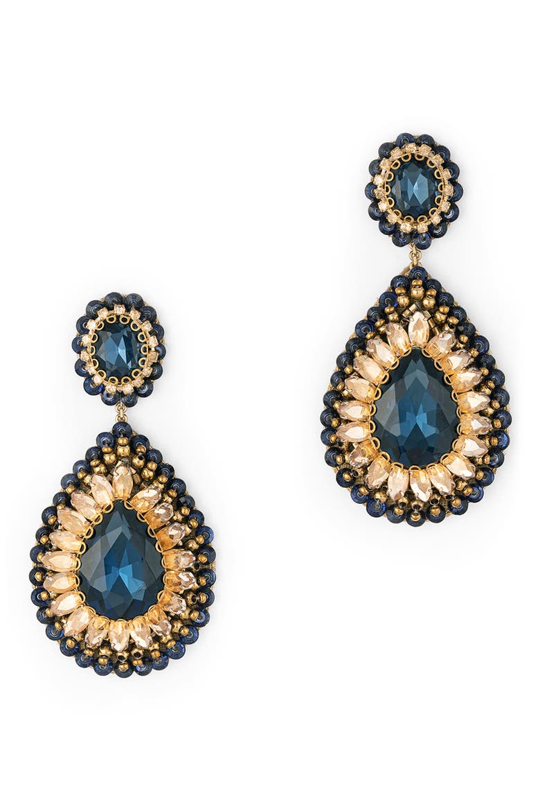 Sisina Crystal Teardrop Earrings, Main, color, NAVY