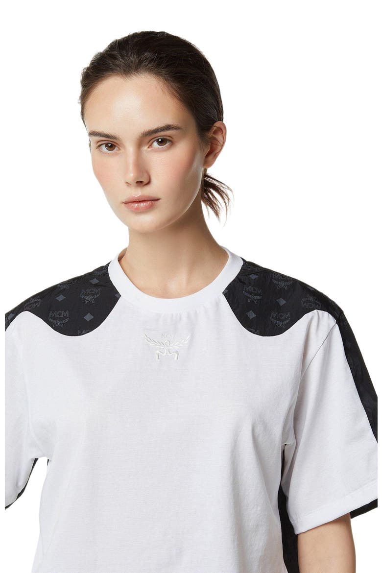 Laurel Cropped T-Shirt in Organic Cotton and Monogram ECONYL, Alternate, color, Black And White
