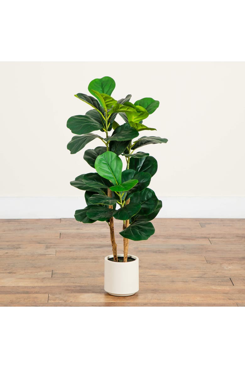 3-ft Artificial Fiddle Leaf Tree in Decorative White Planter, Alternate, color, Green/Brown