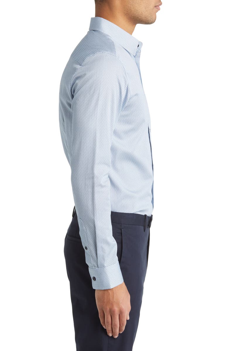 Ted Baker London Alham Slim Fit Herringbone Print Stretch Button-Up Shirt, Alternate, color, Pale Blue