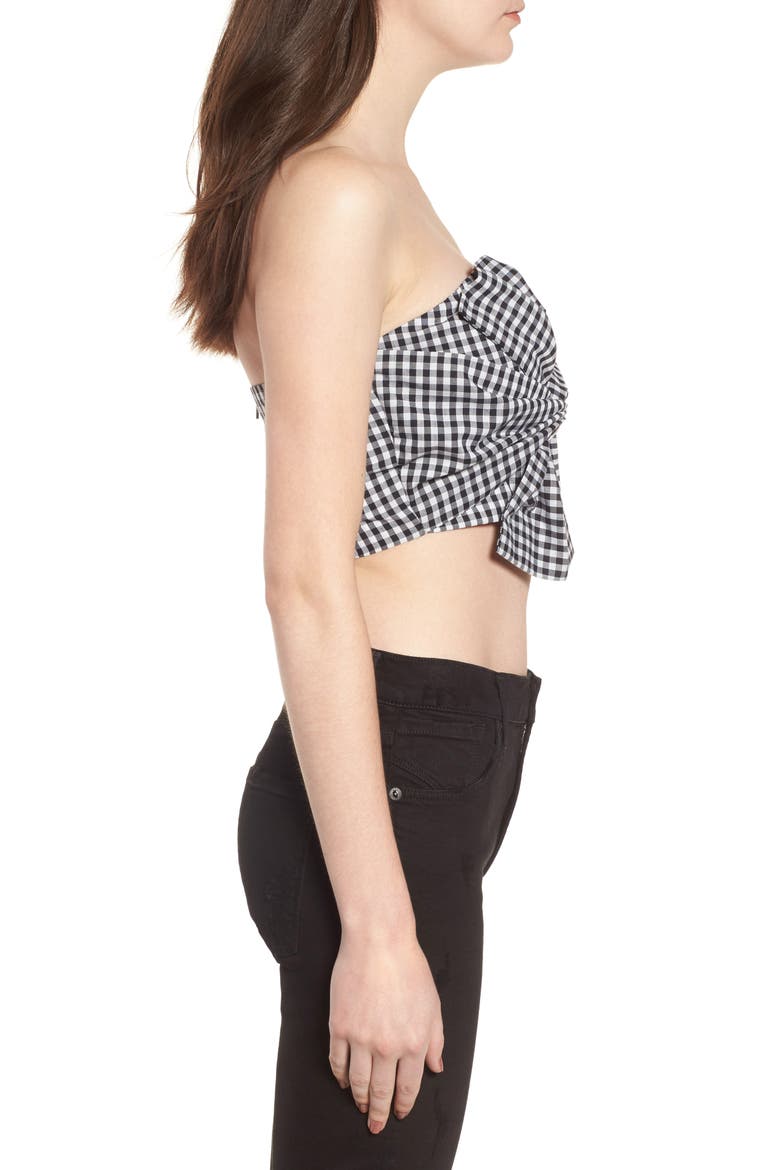 Twist Front Gingham Crop Top, Alternate, color, BLACK/ WHITE