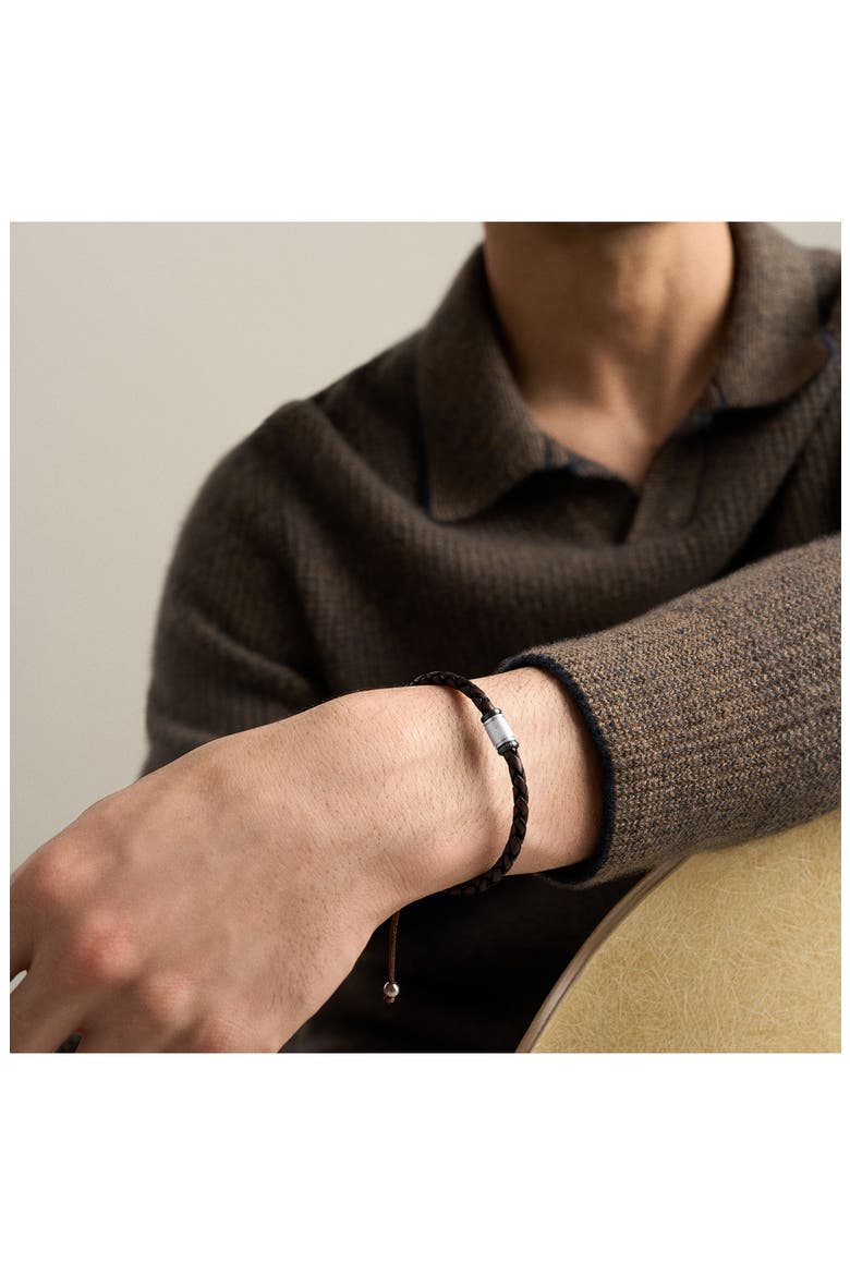 Machine Leather Bracelet, Alternate, color, BROWN/ SILVER