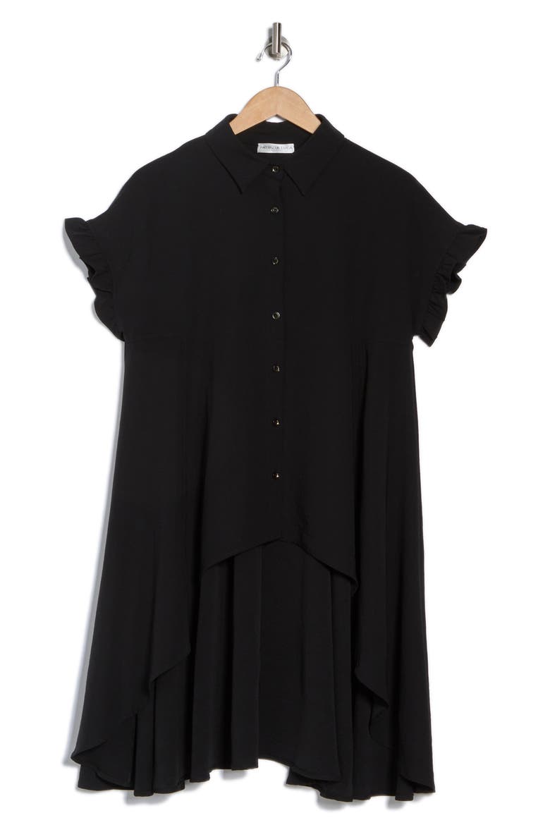 Ruffle High-Low Button-Up Shirt, Alternate, color, BLACK