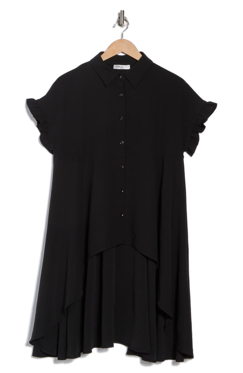 PATRIZIA LUCA Ruffle High-Low Button-Up Shirt, Alternate, color, Black