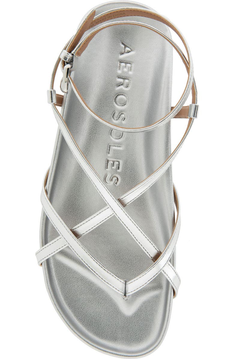 Aerosoles Leera Ankle Strap Flat Sandal, Alternate, color, Silver Metallic Faux Leather