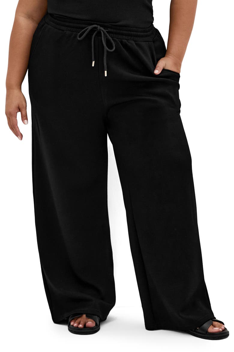 Maia Tie Waist Wide Leg Pants, Main, color, BLACK