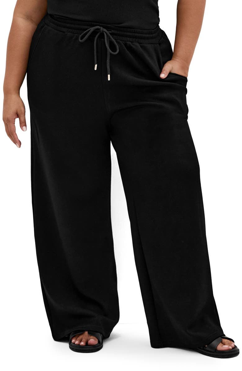 City Chic Maia Tie Waist Wide Leg Pants, Main, color, Black