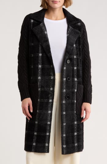 Love Token Plaid Longline Cardigan In Black