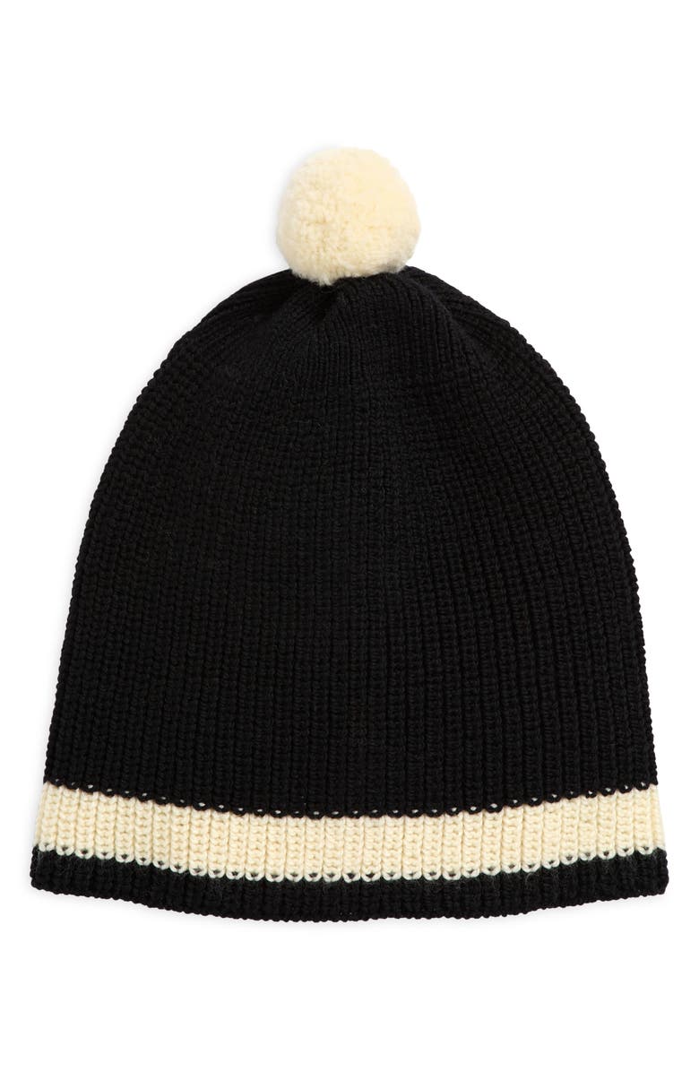 Bode Stripe Merino Wool Pom Beanie, Main, color, Black