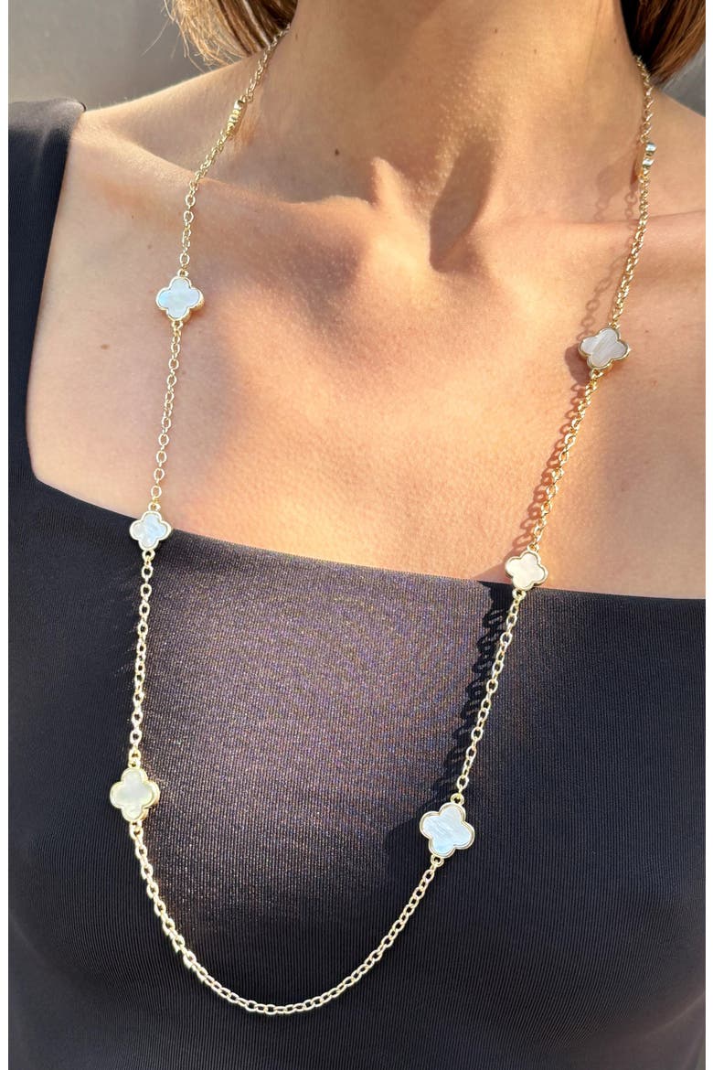 36-Inch Mother-of-Pearl Flower Station Necklace, Alternate, color, WHITE