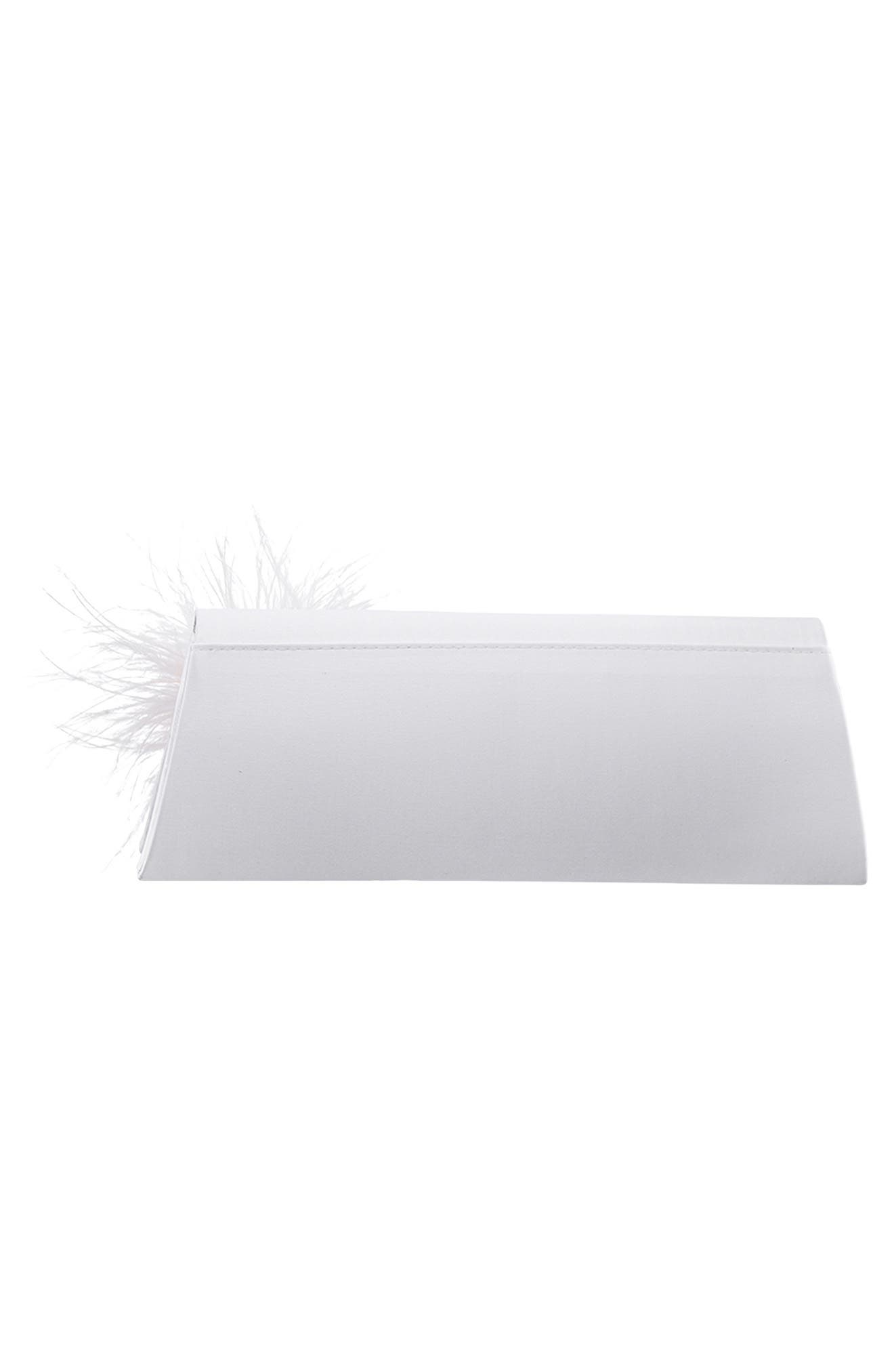 Zosia-Z Feather Trim Clutch, Alternate, color, WHITE