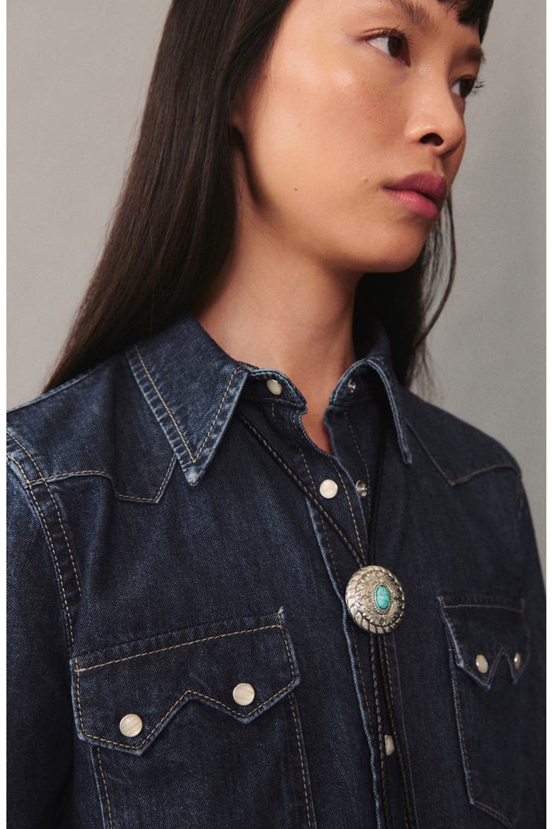 Western Denim Snap-Up Shirt, Alternate, color, DARK BLUE