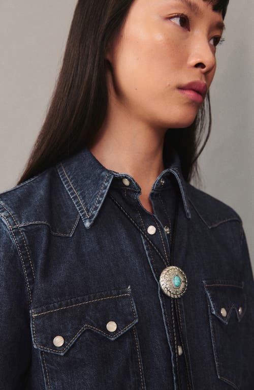 Mango Western Denim Snap-up Shirt In Blue