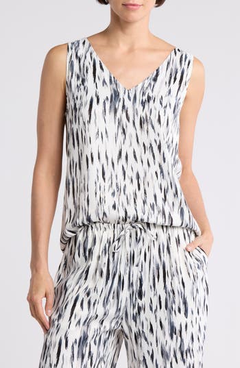 Nordstrom Double V-neck Tank In Ivory- Black Animalia