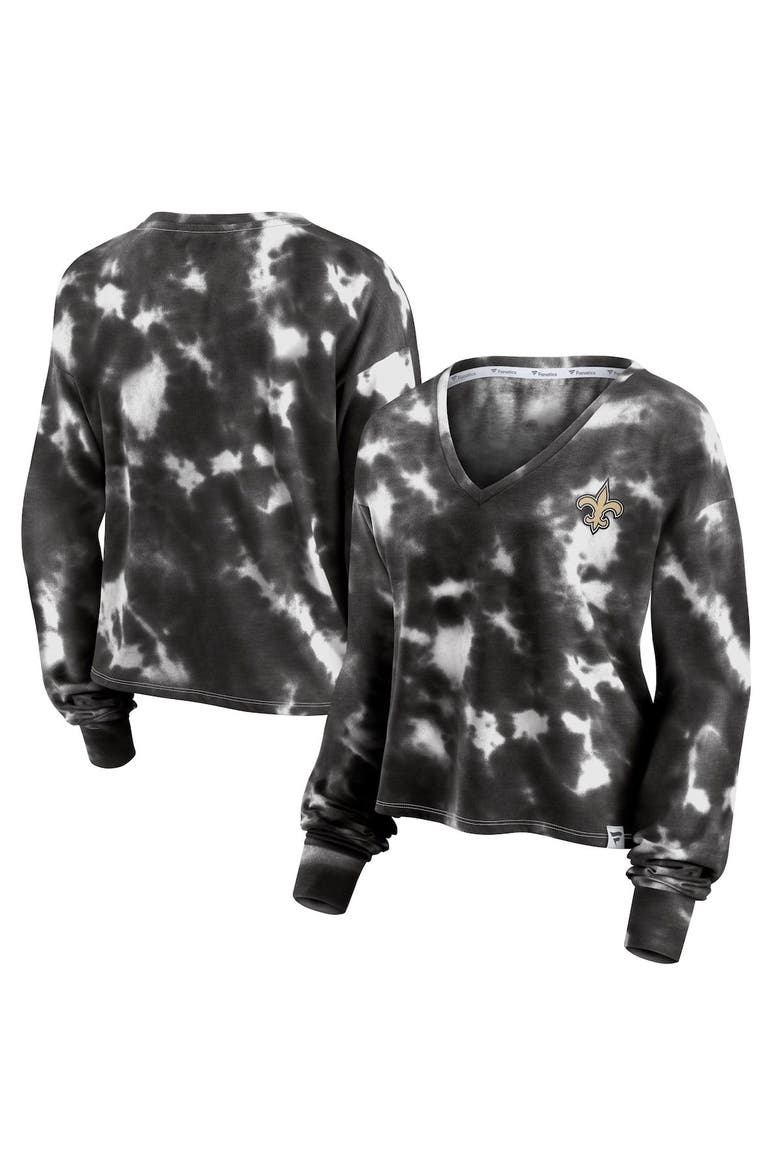 Women's Fanatics Branded White/Black New Orleans Saints Sport Resort Tie-Dye V-Neck Long Sleeve T-Shirt, Main, color, White