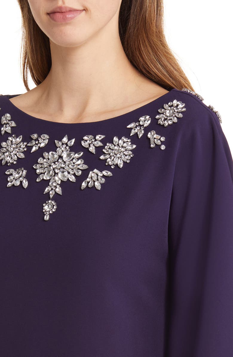 Marchesa Notte Crystal Embellished Crepe Caftan, Alternate, color,