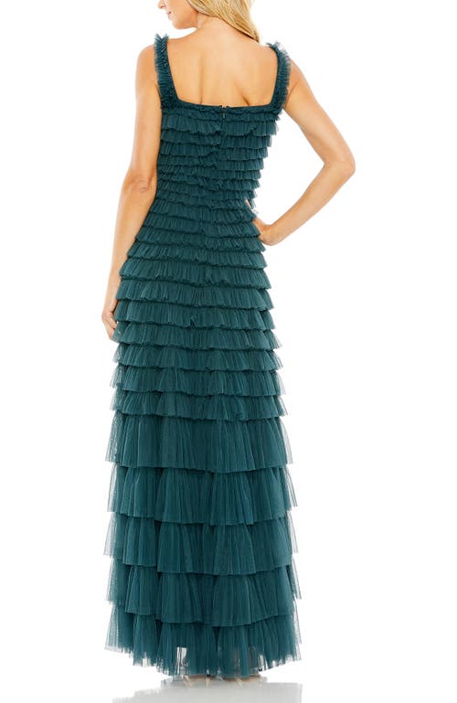 Mac Duggal Ruffled Textured Sleeveless Mesh Gown In Green