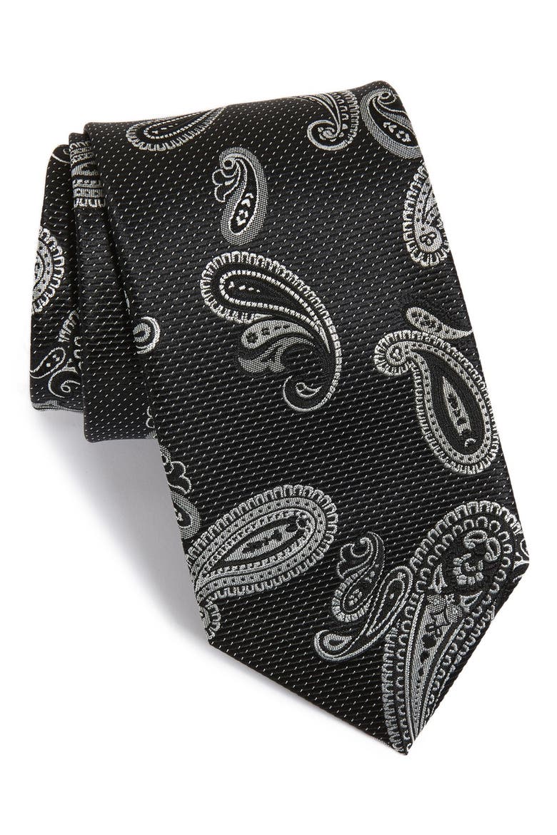 Paisley Silk Tie, Main, color, BLACK/ SILVER