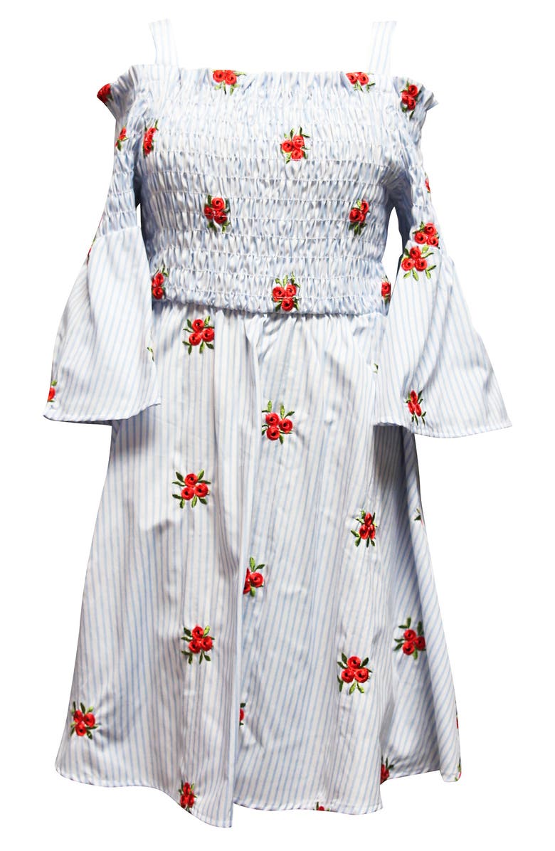 Ava & Yelly Kids' Embroidered Smocked Bell Sleeve Dress, Main, color, Light Blue