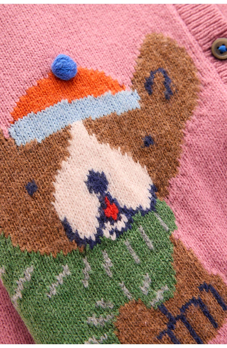 Mini Boden Kids' Fun Intarsia Cardigan, Alternate, color, Pink Frenchies