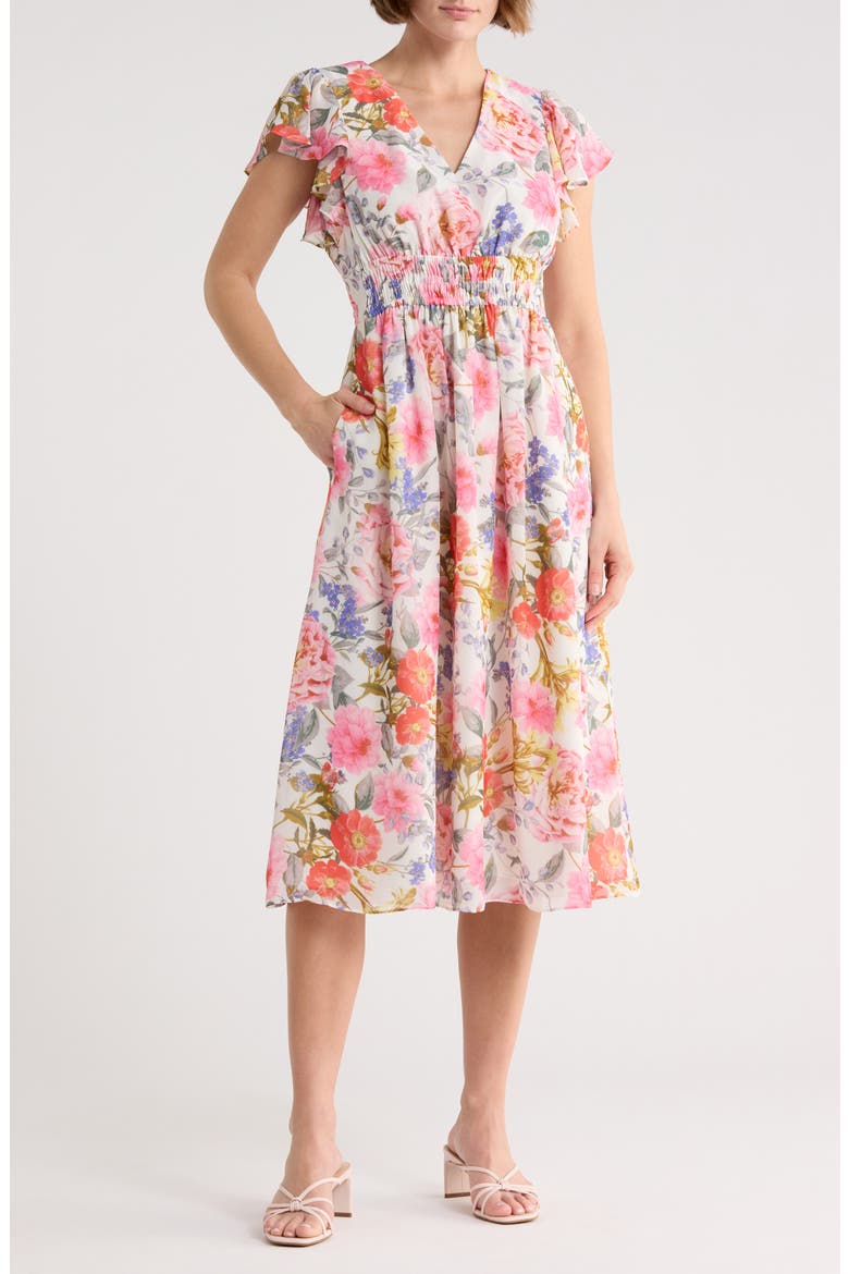 chiffon flutter sleeve midi length dress Chiffon Flutter Sleeve Polka Dot Midi M