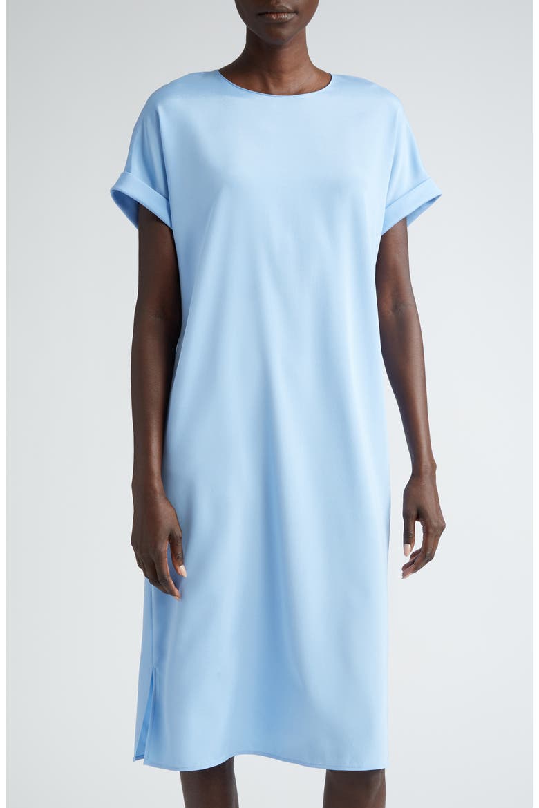 Roll Cuff Silk Stretch Georgette T-Shirt Dress, Alternate, color, SKY BLUE