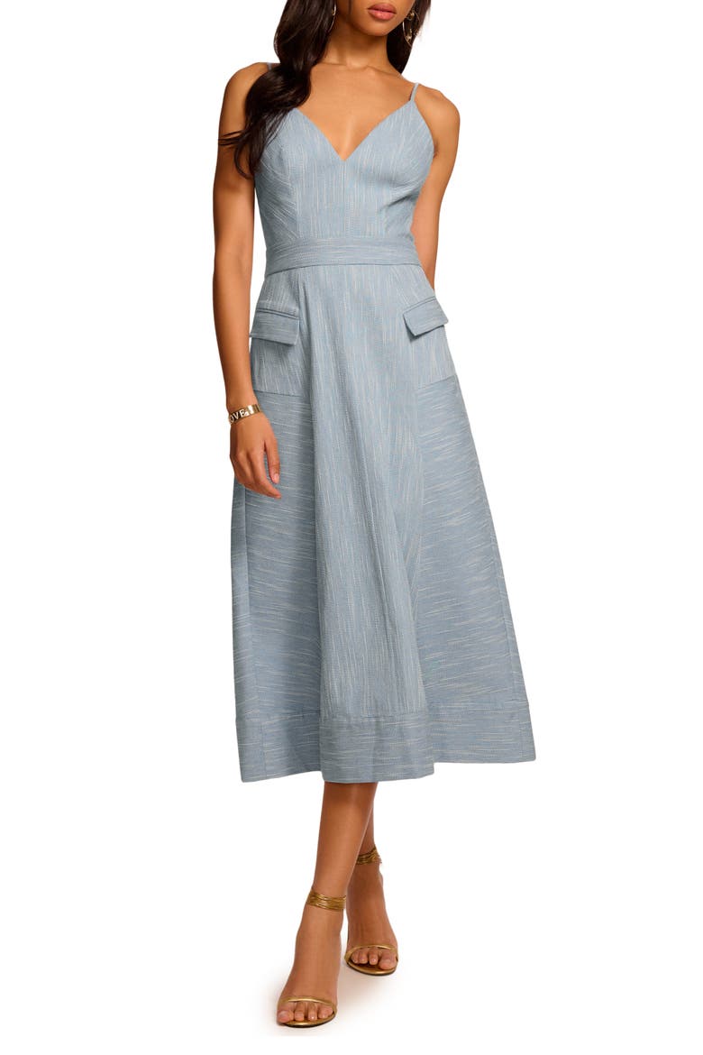 Cassia Stitch Sleeveless Midi Dress, Main, color, LIGHT INDIGO SLUB